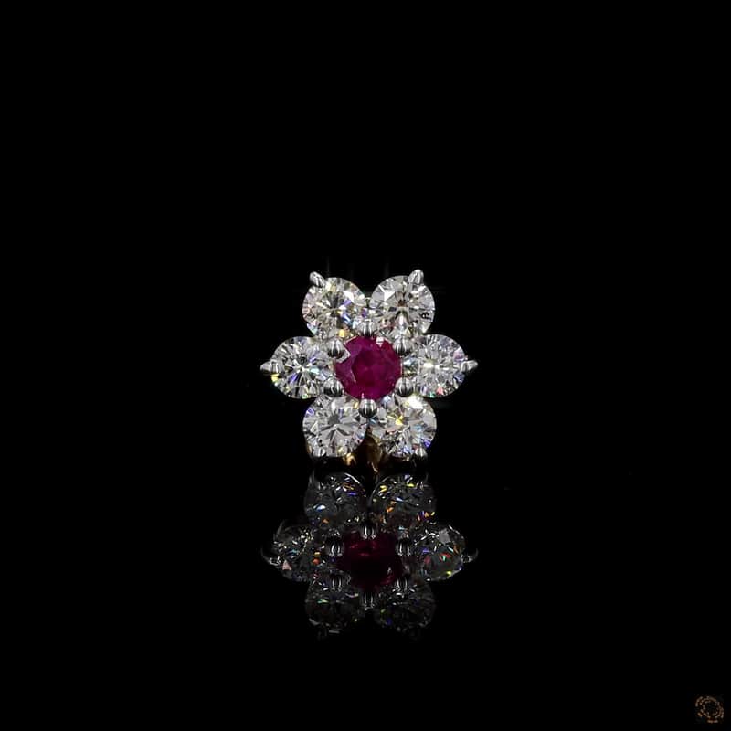 Ruby Diamond Flower Nose Pin