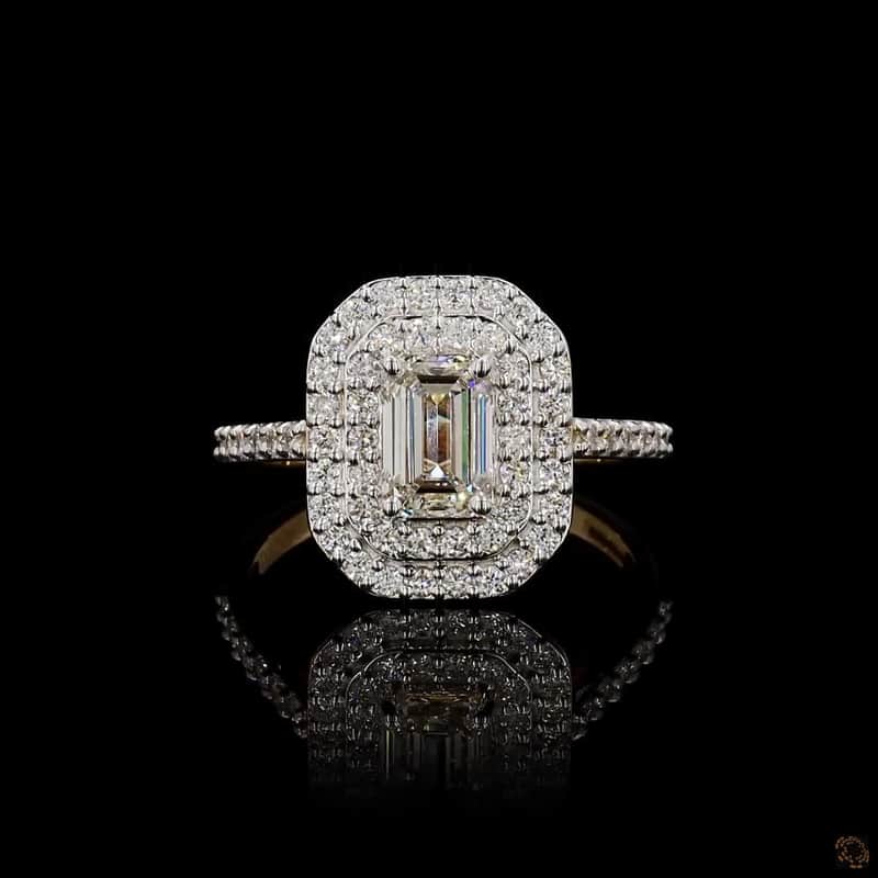 Double Halo Emerald-Cut Ring