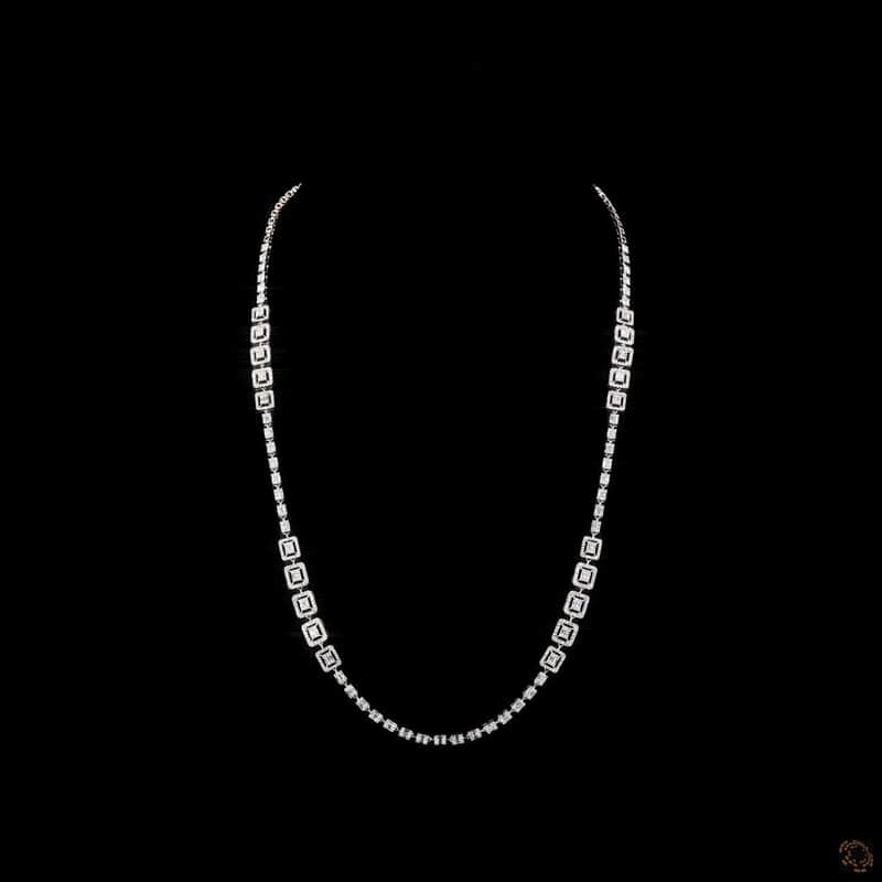 Graduated Emerald-Cut Halo Necklace