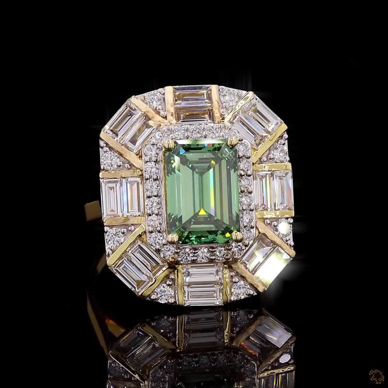 Emerald Geometric Halo Ring
