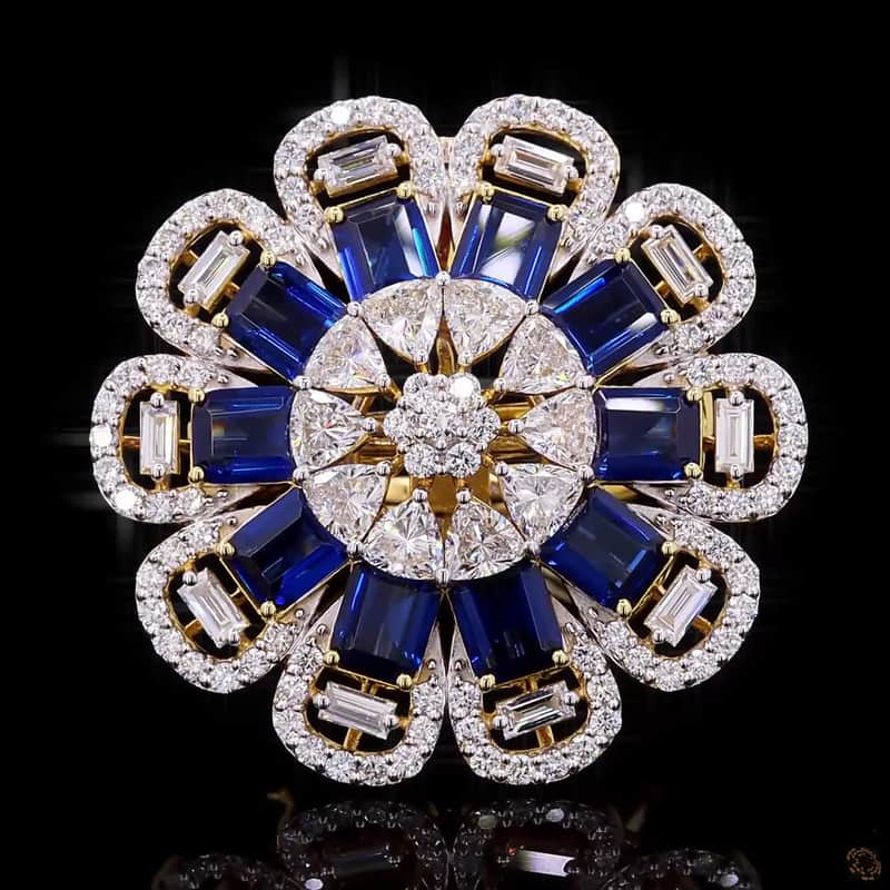 Sapphire Sunburst Cocktail Ring