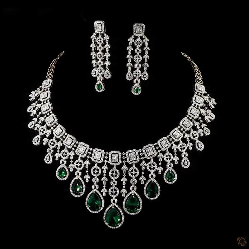 Emerald Pear Fringe Necklace Set