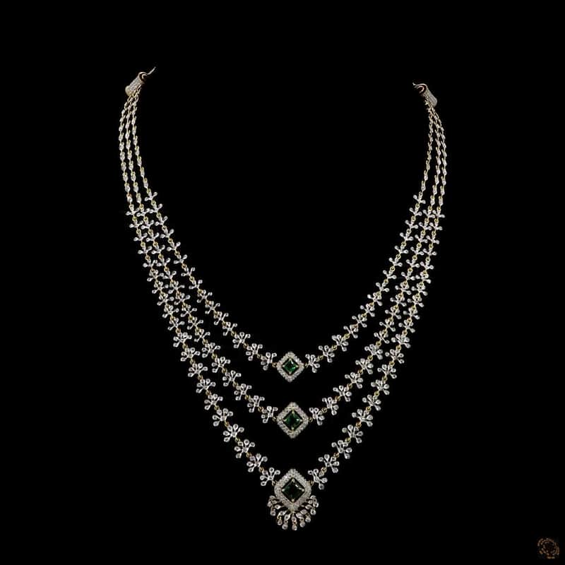 Triple Rhombus Emerald Necklace