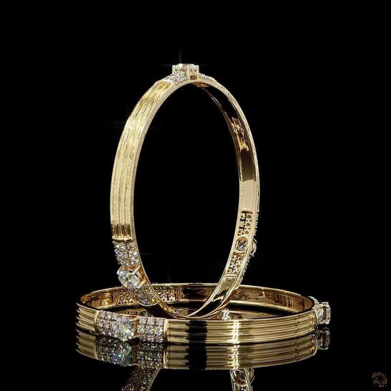 Fluted Diamond Station Bangle Pair